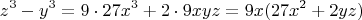 $$z^3-y^3=9\cdot27x^3+2\cdot9xyz=9x(27x^2+2yz)$$