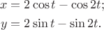 $$\begin{align*}
x&=2\cos t-\cos 2t;\\
y&=2\sin t-\sin 2t$.
\end{align*}
$$