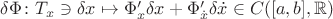 \delta\Phi\colon T_x\ni\delta x\mapsto\Phi'_x\delta x+\Phi'_{\dot x}\delta\dot x\in C([a,b],\mathbb R)$