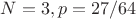 $N=3, p=27/64$