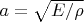 $a=\sqrt{E/ \rho}$