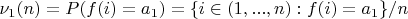 $\nu_1(n)=P(f(i)=a_1)=\{ i \in (1,...,n):f(i)=a_1\}/n$