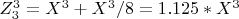 $ Z^3_3=X^3+X^3/8=1.125*X^3 $