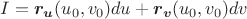 $I=\boldsymbol{r_u}(u_0,v_0)du+\boldsymbol{r_v}(u_0,v_0)dv$