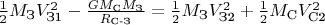 \tfrac{1}{2}M_\text{З}V_\text{З1}^2 - \tfrac{GM_\text{С}M_\text{З}}{R_\text{С-З}} = \tfrac{1}{2}M_\text{З}V_\text{З2}^2+\tfrac{1}{2}M_\text{С}V_\text{С2}^2