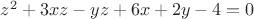 $z^2+3xz-yz+6x+2y-4=0$