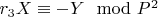 $r_3X\equiv-Y\mod P^2$