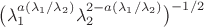 $\bigl(\lambda_1^{a(\lambda_1/\lambda_2)}\lambda_2^{2-a(\lambda_1/\lambda_2)}\bigr)^{-1/2}$