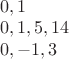 $\\0,1\\
0,1,5,14\\
0,-1,3$
