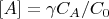 $[A] = \gamma C_A / C_0$
