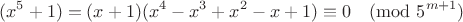 $$(x^5 + 1) = (x+1)(x^4 - x^3 + x^2 - x + 1) \equiv 0 \pmod{5^{m+1}}$$
