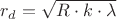 ${r_d}=\sqrt{{R}\cdot{k}\cdot{\lambda}}$ ${r_d}=\sqrt{{R}\cdot{k}\cdot{\lambda}}$