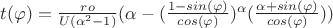 $ t(\varphi)= \frac {ro}{ U{({\alpha}^2-1})}}(\alpha - {({\frac{ 1-sin(\varphi)  } {cos(\varphi)}}})} ^{\alpha}    {({ \frac{{\alpha}+sin(\varphi)}{cos(\varphi)}    })})$