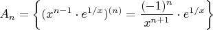 $$A_n= \left\{(x^{n-1}\cdot e^{1/x})^{(n)}=\frac {(-1)^n} {x^{n+1}}\cdot e^{1/x} \right\}$$