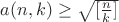 $a(n,k)\ge \sqrt{[\frac nk ]}$