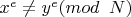$x^e \neq y^e (mod\verb
