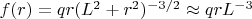 $f(r)=qr(L^2+r^2)^{-3/2} \approx qrL^{-3}$