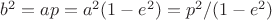 $b^2=ap=a^2(1-e^2)=p^2/(1-e^2)$