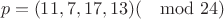 $$p=(11,7,17,13) (\mod 24)$