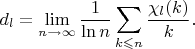 $$
d_l = \lim \limits_{n \to \infty} \frac{1}{\ln n} \sum \limits_{k \leqslant n} \frac{\chi_l(k)}{k}.
$$