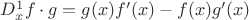$D_x^1 f\cdot g=g(x) f'(x)-f(x) g'(x)$