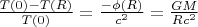 $\frac{T(0)-T(R)}{T(0)}=\frac{-\phi(R)}{c^2}=\frac{G M}{R c^2}$