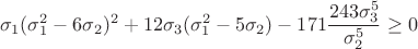 $$\sigma_1(\sigma_1^2-6\sigma_2)^2+12\sigma_3(\sigma_1^2-5\sigma_2)-171\dfrac{243\sigma_3^5}{\sigma_2^5}\ge0$$