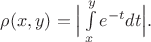 $\rho(x,y)=\Big| \int\limits_x^y e^{-t}dt \Big|.$