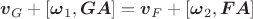 $$\boldsymbol v_G+[\boldsymbol\omega_1,\boldsymbol{GA}]=\boldsymbol v_F+[\boldsymbol\omega_2,\boldsymbol{FA}]$$