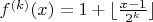 $f^{(k)}(x)=1+\lfloor\frac{x-1}{2^k}\rfloor$