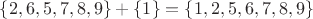 $ \lbrace 2,6,5,7,8,9 \rbrace + \lbrace 1 \rbrace = \lbrace 1,2,5,6,7,8,9 \rbrace $