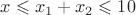 $x \leqslant x_1+x_2 \leqslant 10$