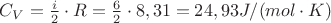 $C_V = \frac{i}{2}\cdot R=\frac{6}{2}\cdot 8,31 =24,93 J/(mol\cdot K)$