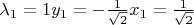 $\lambda_1=1  y_1=- \frac {1}{\sqrt{2}}x_1=\frac {1}{\sqrt{2}}