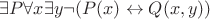 $\exists P \forall x \exists y \neg (P(x) \leftrightarrow Q(x,y))$ $\exists P \forall x \exists y \neg (P(x) \leftrightarrow Q(x,y))$