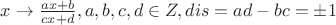 $x\to \frac{ax+b}{cx+d}, a,b,c,d\in Z, dis=ad-bc=\pm 1$