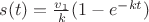 $s(t)=\frac{v_1}{k}(1-e^{-kt})$