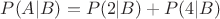 $P(A|B)=P({2 красн}|B)+P({4 красн}|B)$