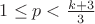 $1\leq p<\frac{k+3}{3}$