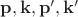 $\mathbf{p,k,p',k'}$