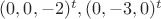 $(0, 0, -2)^t, (0, -3, 0)^t$