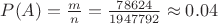 $P(A)=\frac m n= \frac {78624} {1947792} \approx 0.04$ $P(A)=\frac m n= \frac {78624} {1947792} \approx 0.04$
