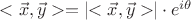 $<\vec x,\vec y>=|\!\!<\vec x,\vec y>\!\!|\cdot e^{i\theta}$