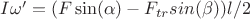 $I \omega'=(F \sin(\alpha)-F_{tr} sin(\beta))l/2$