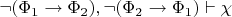 $\neg(\Phi_1\to\Phi_2),\neg(\Phi_2\to\Phi_1)\vdash\chi$