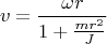 $$v=\frac{\omega r}{1+\frac{m r^2}{J}}$$