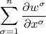 \[\sum\limits_{\sigma  = 1}^n {\frac{{\partial w^\sigma  }}{{\partial x^\sigma  }}} \]