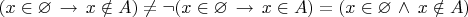 $(x\in\varnothing\,\to\,x\notin A)\ne \neg (x\in\varnothing\,\to\,x\in A)=(x\in\varnothing\,\wedge \,x\notin A)$