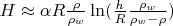 $H\approx\alpha R\frac{\rho}{\rho_w}\ln(\frac{h}{R}\frac{\rho_w}{\rho_w-\rho})$