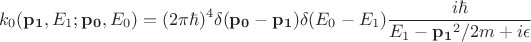 $$k_0(\mathbf{p_1},E_1;\mathbf{p_0},E_0)=(2\pi\hbar)^4\delta(\mathbf{p_0}-\mathbf{p_1})\delta(E_0-E_1)\frac{i\hbar}{E_1-\mathbf{p_1}^2/2m+i\epsilon}$$